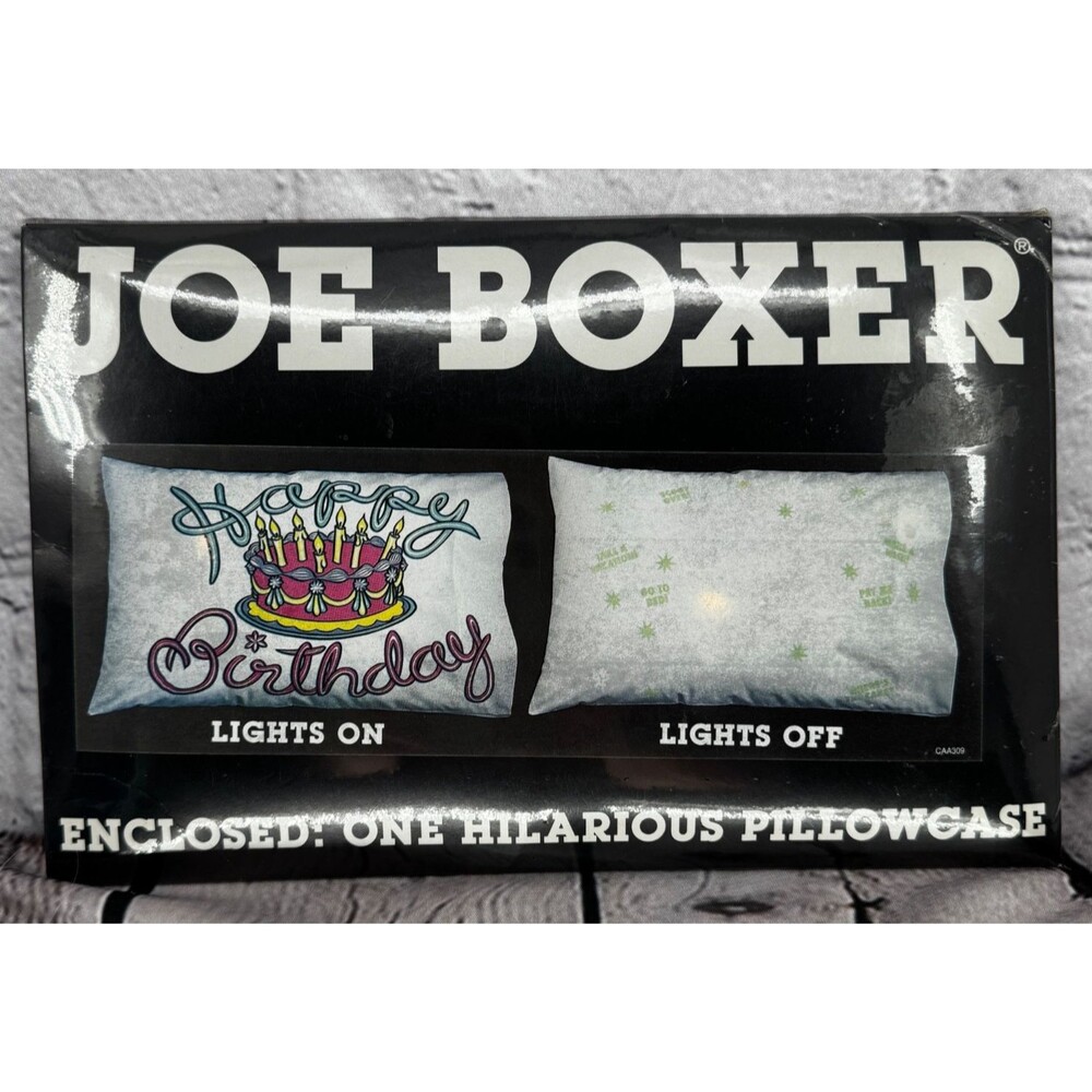Vtg Sealed Joe Boxer Happy Birthday Pillowcase 1992 Glow in the Dark Hilarious